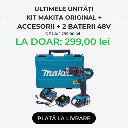 KIT ORIGINAL MAKITA: Burghiu cu impact puternic + 45 ACCESORII + 2 BATERIE 48v - SUPER PROMOTIE ⏰